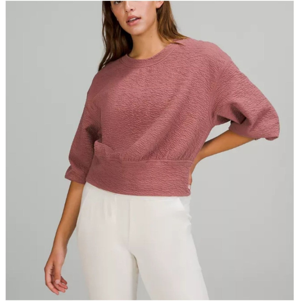 Lululemon Textured Cropped Pullover Women 4 Spiced Chai Seersucker Sweatshirt